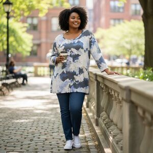 Soft Surroundings Lightweight Sweater 3/4 Sleeve Floral Watercolor Asymmetric XL